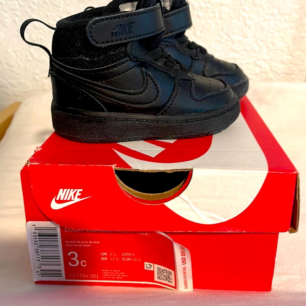 Baby size 3c Nike Court Borough Mid 2 black hi tops - Like new!